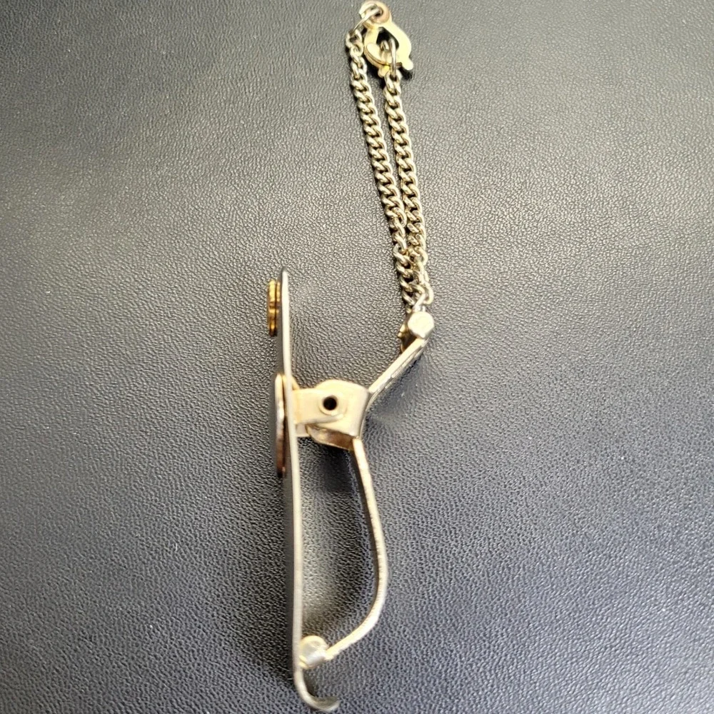 Vintage Lions International Tie Clip Gold‎ Tone Enamel Logo with Safety Chain